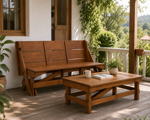 Solid Wood <b>Outdoor</b> Garden <b>Bench</b> with Backrest, Rustic Modern Patio Furniture for Cafe, Restaurant and Home - Product Image 3