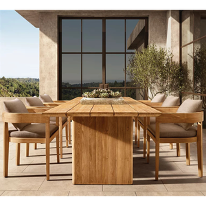 Mesa de Comedor de Exterior Moderna y Lujosa, Mesa Rectangular Grande de Madera de Teca Sólida con Base de Pedestal Resistente, Muebles para Todo Tipo de Clima - Product Image 4