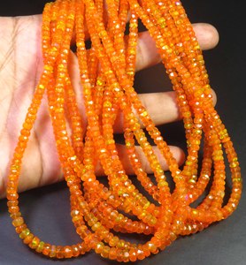 Cuentas de Ópalo Etíope Welo Naranja Natural, Hilo de 16 pulgadas, Gema de Ópalo Facetada de Fuego Intenso, 3.5-5mm, Rondelle de Alta Calidad con Perforación Central - Product Image 3