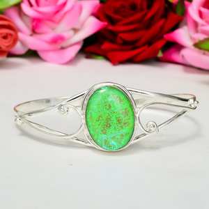 Magnifique bracelet jonc triple opale verte éblouissante en argent sterling 925 massif, fait main, bijou de créateur, cadeau de mariage - Product Image 1