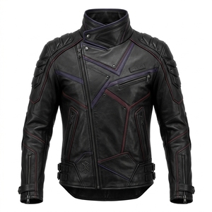 Mens Black Purple <b>Padded</b> Shoulder Leather Jacket Asymmetric Zip Tactical Cyberpunk Biker Outerwear Darkry Custom <b>Coat</b> - Product Image 1