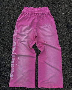 Pantalones de chándal de cintura doble personalizados de alta calidad para hombre, ropa de calle Vintage antiarrugas, pantalones de chándal teñidos lisos apilados con dobladillo crudo - Product Image 4