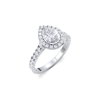 Anillo de Compromiso y Boda con Diamante Corte Pera Certificado por IGI, con Halo y Pavé en Plata de Ley 925