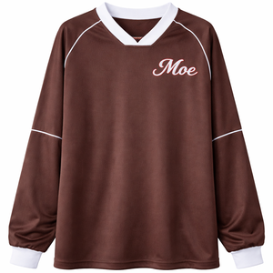 قميص كرة قدم أمريكية نسائي مخصص بأكمام طويلة وياقة على شكل V، تصميم فضفاض وقابل للتنفس، ملابس الشارع بعلامة تجارية خاصة للبيع بالجملة - Product Image 5