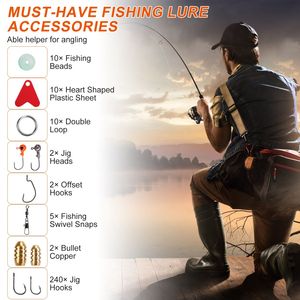 Kit di 375 esche artificiali realistiche (Popper, Crankbait, Grillo, Rana, Cucchiaino) per acqua salata e dolce, con scatola da pesca essenziale - Product Image 4