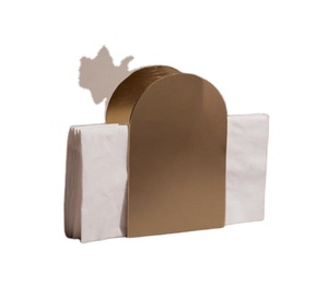Creative 2 Slot Iron Napkin <b>Holder</b> with Round Base Rose Gold Copper Paper Dispenser Stand for <b>Kitchen</b> Countertop Napkin <b>Holder</b> - Product Image 1