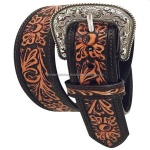 Ceintures unisexes robustes en cuir de vachette véritable, style western, avec longueur personnalisée et design gravé, couleur marron - Product Image 5