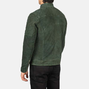 OEM Winter Quilted Green <b>Suede</b> Biker <b>Jacket</b> <b>Men's</b> Casual Stand Collar Zipper Closure Windproof Breathable Eco-Friendly Custom - Product Image 4
