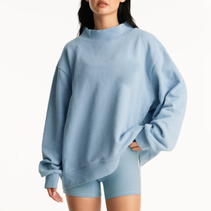 เสื้อสเวตเชิ้ตคอเต่าโอเวอร์ไซส์สำหรับผู้หญิง สีฟ้าอ่อน ทรงหลวม แขนยาวถัก ผ้าฝ้าย 100% ระบายอากาศได้ดี เหมาะสำหรับฤดูใบไม้ผลิ - Product Image 4
