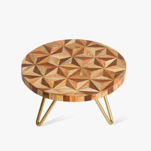 Support à gâteau en bois rond, présentoir à desserts, motif géométrique, pieds en métal, adapté pour les fêtes, les mariages, les pâtisseries, les cafés, les restaurants - Product Image 3