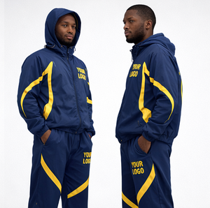 Custom Logo Navy Yellow Stripe Windbreaker Tracksuit <b>Set</b> Water Resistant Paneled Two Piece Men Windbreaker Tracksuit <b>Set</b> - Product Image 2
