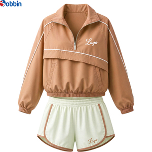 Conjunto Deportivo de 2 Piezas para Mujer Estilo Hip Hop, Chaqueta Azul con Capucha y Cierre Frontal con Bolsillos, Pantalones Cortos de Secado Rápido, Corte Holgado, Ropa de Primavera/Verano - Product Image 2