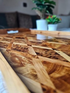 Bandeja de madera THUYA marroquí hecha a mano, bandeja otomana de madera de lujo, decoración artesanal natural para el hogar, regalo único, madera rústica - Product Image 5