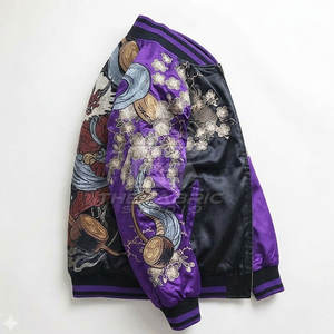 Chaqueta Sukajan con Bordado Personalizado, Tela Satinada, Cuello Alto, Ecológica, Transpirable, Moda Urbana de Invierno, Casual - Product Image 4