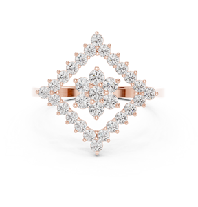 Anillo de Compromiso Art Deco con Moissanita Creada en Laboratorio, Corte Exquisito, Diseño Floral en Racimo, Marco Exterior con Pavé en Forma de Rombo, Alta Claridad - Product Image 1