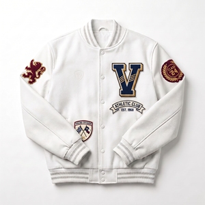 Veste universitaire blanche pour homme Dumela, style preppy, badge brodé, fermeture à boutons sur le devant, vêtement d'extérieur d'hiver, coupe-vent - Product Image 1
