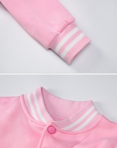 Veste universitaire rose en polaire pour femme, manches courtes, fermeture boutonnée, col rabattu, style preppy, pour l'automne - Product Image 5