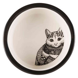 Zentangle Ceramic 0.3L/12cm <b>Animal</b> <b>Feeder</b> White-Black Color - Product Image 2