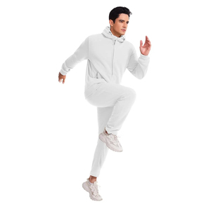 Custom Streetwear Men's White Sporty Hooded Fleece Tracksuit Set Polyester Quick Dry Drawstring Closure Regular Fit Side Pockets - Product Image 6