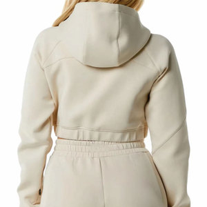 Sudadera de Mujer con Capucha y Cierre, Forro Polar Ecológico, Color Beige, Manga Larga, Poliéster/Algodón, Casual, Otoño Invierno - Product Image 4