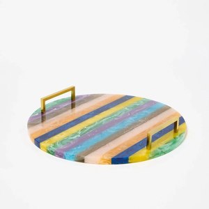 High Quality Swirled Resin Serving <b>Tray</b> With Gold Leaf Handles Polished Finish Modern Luxury Tableware <b>Storage</b> <b>Tray</b> Single Tier - Product Image 4