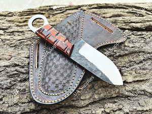 มีดล่าสัตว์คุณภาพสูง สแตนเลสแท้ ทำมือ พร้อมรูสำหรับสวมนิ้ว เหมาะสำหรับกิจกรรมกลางแจ้ง บุชคราฟท์ แคมป์ปิ้ง แบบปลายแหลม  OEM ขายส่ง MOQ ต่ำ - Product Image 6