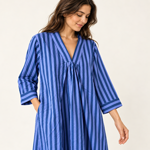 Vestido maxi a rayas con cuello en V y manga murciélago para mujer, corte holgado en A, cintura imperio, transpirable, informal, para verano - Product Image 5