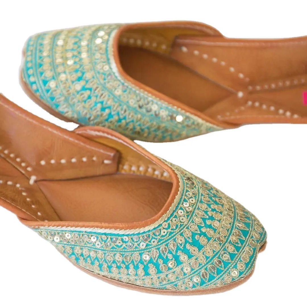 women 2021 Multi Colored Women's Flat Shoes - Punjabi Khussa Jutti - Wedding Wear Gota Patti Work Jutti