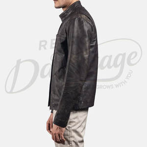 Chaqueta de Cuero Genuino Negra Retro para Hombre, Estilo Vintage Cafe Racer, Ajustada, Informal, para Invierno - Product Image 2