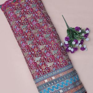 Tissu en crêpe léger brodé floral marron de 54 pouces, matériau élaboré pour la broderie Daman, idéal pour les Kurtis, tuniques, robes Anarkali et costumes. - Product Image 1