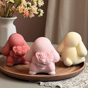 Rabbit Holding Flower Making Aromatherapy Candle Holiday Home Daily Decoration Candle Silicone Mold - Product Image 2