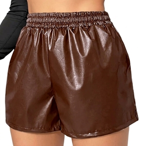 Women's High Waisted PU Leather Shorts Solid Color Elastic Waist Loose Fit Gym Casual Shorts Pants Flexible Short - Product Image 4