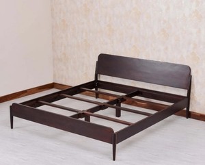 Solid Wood Queen <b>Bed</b> Frame Minimalist Design Teak Wood Natural Finish Round Legs Handmade Bedstead - Product Image 4