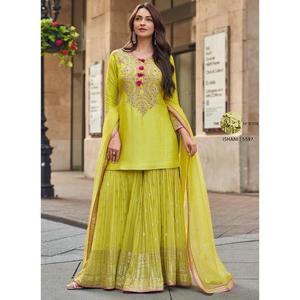 Readymade Modern Wedding Kurta Palazzo <b>Set</b> With Heavy Embroidery Sequin Work Ethnic Wear For Women In Festival - Product Image 1