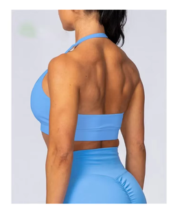 Soutien-gorge de sport blanc pour femme, col halter, maintien moyen, décolleté en V, haut de sport pour yoga et fitness, soutien-gorge de sport à fort impact, respirant pour la gym et le yoga - Product Image 3