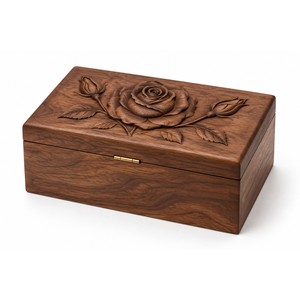 Caja de dulces de nogal tallada con forma de rosa |   Mueble de Almacenamiento Moderno para Sala de Estar, de Una Sola Estante, Hecho a Mano en Madera - Product Image 1