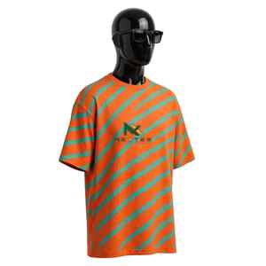 Camiseta Unisex NEXTEX con Rayas de Tiza, Naranja y Verde Azulado, de Algodón Suave, Cuello Redondo, Informal - Product Image 3