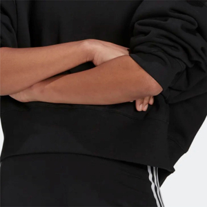 Relaxed Fit Yarn Dyed Ribbed Crewneck 100% Cotton <b>Fleece</b> Ribbed Cuffs Hem Midnight <b>Black</b> Crop Sweatshirt - Product Image 6