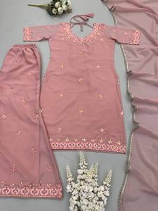 Conjunto de Salwar Kameez de Georgette con Bordado a Mano de Zorro, de Secado Rápido, Kurthi, Palazzo y Dupatta, Traje de Fiesta de Boda para Mujer - Product Image 6
