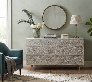 Commode à tiroirs de style arabe moderne avec incrustations en os et motifs floraux, meubles de maison personnalisables - Product Image 5