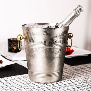 Seau à glace en métal style coréen, finition argentée, avec poignées, étanche, pour présentation sur table, accessoires de bar, seau à champagne et à vin - Product Image 6