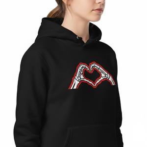 Sudadera con capucha de forro polar negra para mujer con logotipo personalizado, venta al por mayor, estilo urbano, gráfico de corazón de esqueleto, sudadera pesada de invierno - Product Image 4