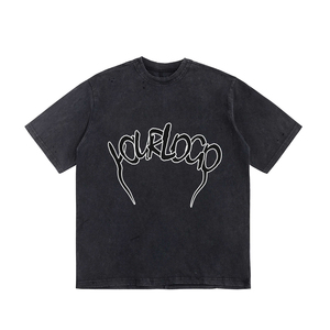 เสื้อยืดโอเวอร์ไซส์ผู้ชาย พิมพ์ลายโลโก้ OEM ล้างสีแบบแอซิด ขาดรุ่ย คอกลม แขนสั้น OEM ไหล่ตก ทรงหลวม สไตล์คนเมือง ผ้าคอตตอนหนา - Product Image 4