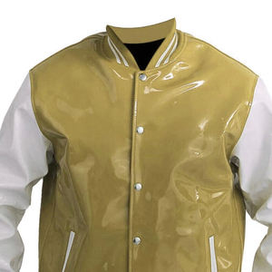 Veste universitaire en cuir PVC de qualité supérieure pour homme avec col montant et logo frontal - Veste bomber de baseball de luxe, streetwear tendance - Product Image 3