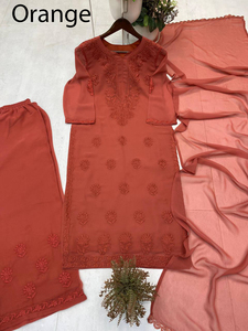 Conjunto de Salwar Kameez de Algodón Bordado Rojo, Corte Holgado, Largo hasta el Suelo, Ropa Étnica Tradicional India y Pakistaní para Mujer - Product Image 4