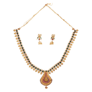 Nova Mart Temple Bridal Fine <b>Jewelry</b> <b>Set</b> with Channel <b>Set</b> Pear Cut Zircon <b>Gold</b> Plated Necklace and Earrings for Wedding - Product Image 2