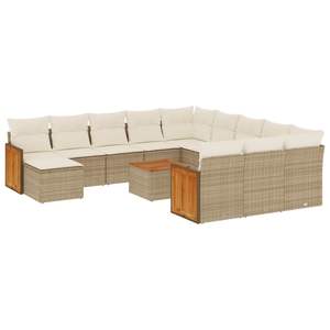 Set Divano da Giardino in Rattan Beige, Arredamento da Esterno con Cuscini in Schiuma ad Alta Densità, Design Contemporaneo, Impermeabile e Resistente ai Raggi UV in PE - Product Image 4