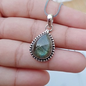 จี้หินลาบราดอไรต์สีน้ำเงิน งานแฮนด์เมด เงินแท้ ประดับอัญมณี จี้สวยหรู เป็นของขวัญสำหรับผู้หญิง - Product Image 6