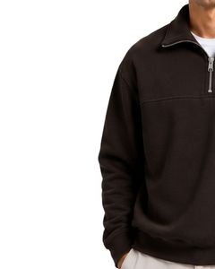 Dark Brown <b>Men</b> Oversized Quarter Zip Sweatshirt <b>Pullover</b> Fleece Long Sleeve Casual Streetwear Sweater Custom Heavy Cotton Top - Product Image 3
