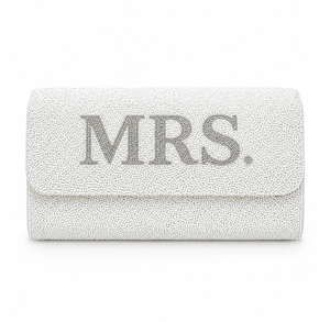 Elegant <b>White</b> Genuine <b>Leather</b> <b>Clutch</b> With MRS Letter Embroidery For Wedding Evening Use - Product Image 1